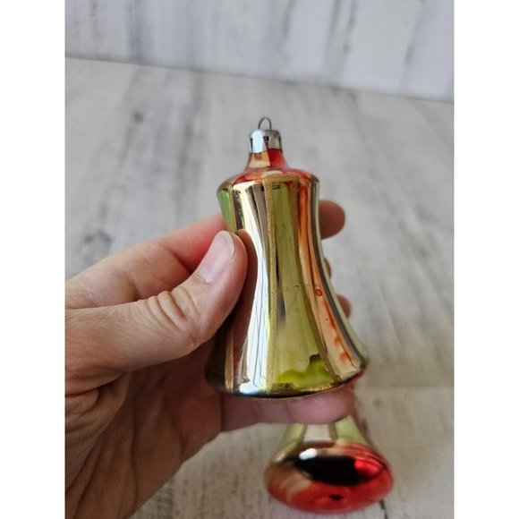 Vintage Bell striped red green ornament Xmas set - Picture 4 of 12